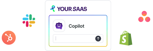 Copilot connecting a SaaS product to HubSpot, Slack, and Shopify