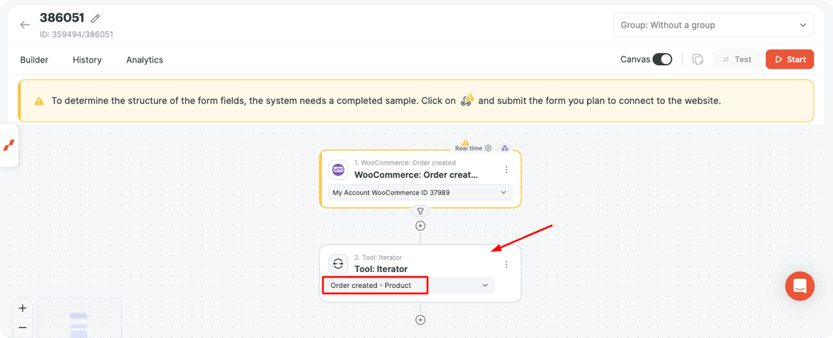 Iterator tool after the WooCommerce trigger