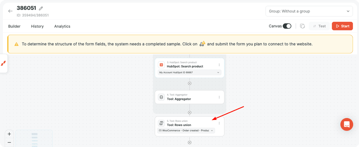 Rows Union tool