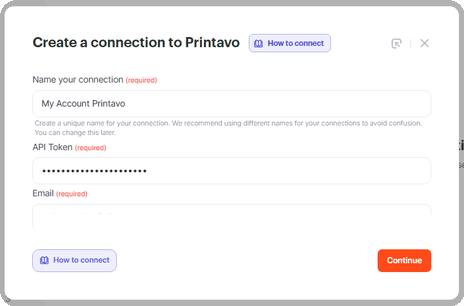 Enter Printavo credentials in Albato