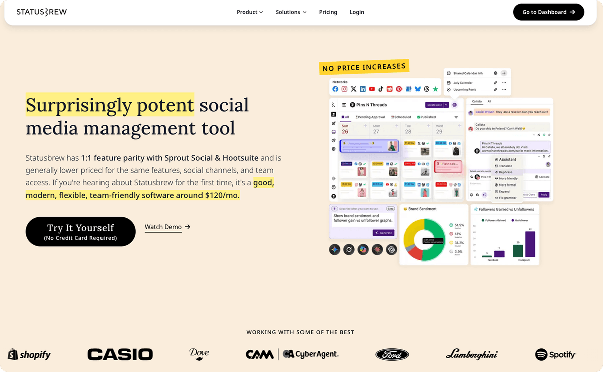 Statusbrew platform homepage