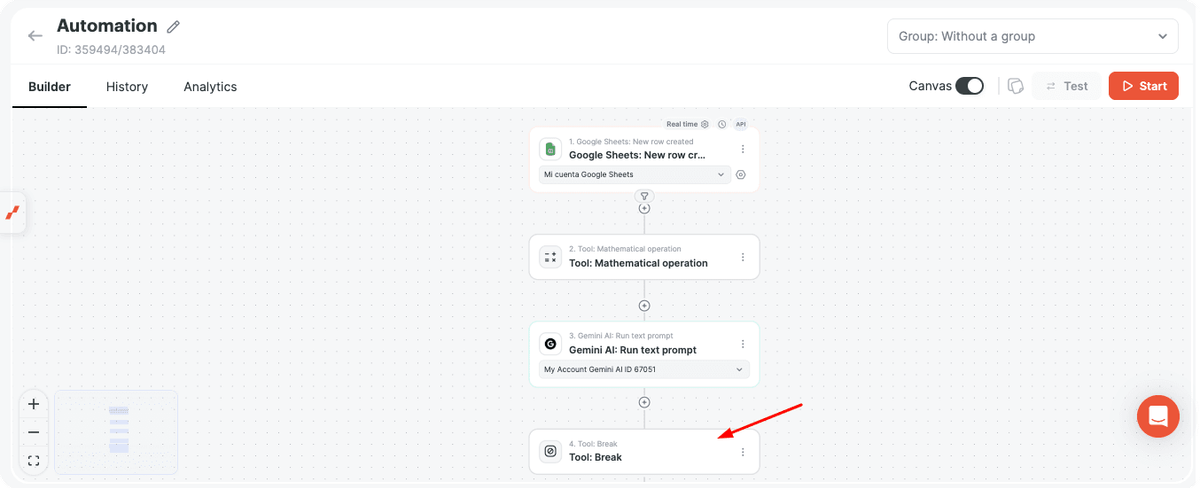 Break step added at the end of the main automation flow