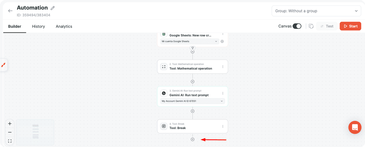 Add a new step after the Break tool