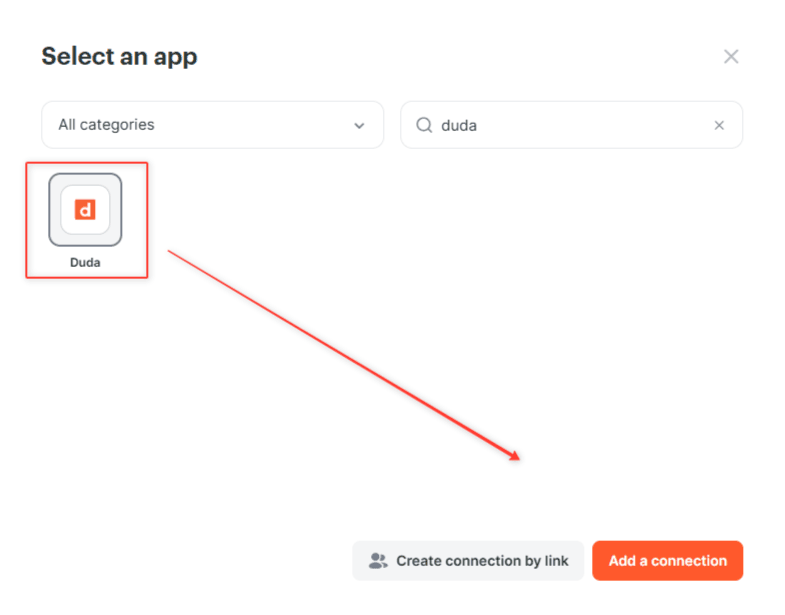 Select Duda in the app list