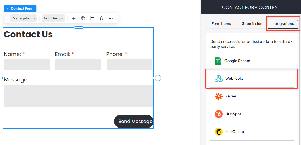 Open the form webhook settings