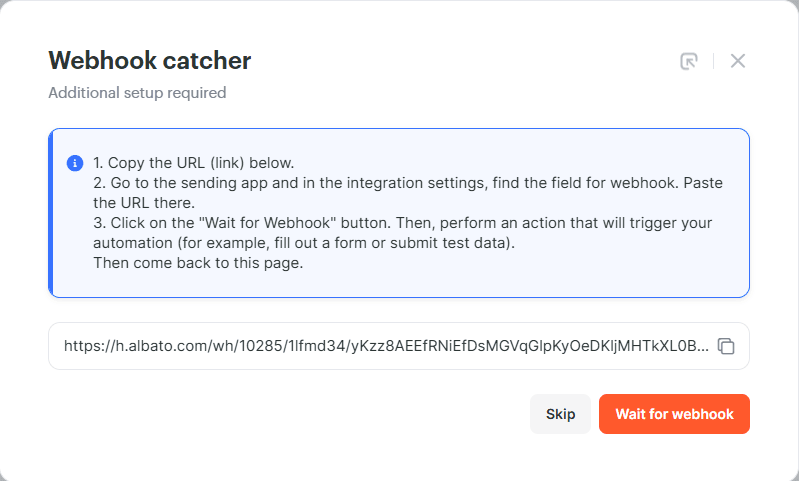 Start waiting for a test webhook
