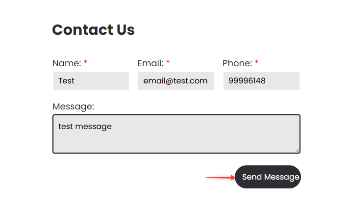 Submit the published form with test data
