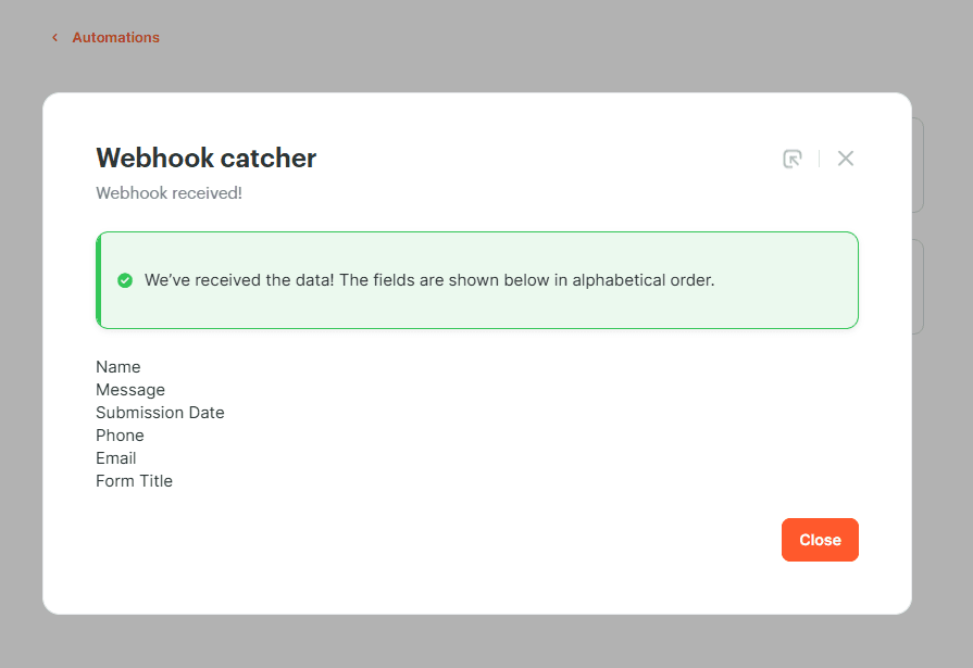 Check the form fields received by Albato
