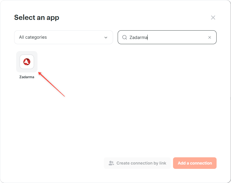 Select Zadarma in Albato