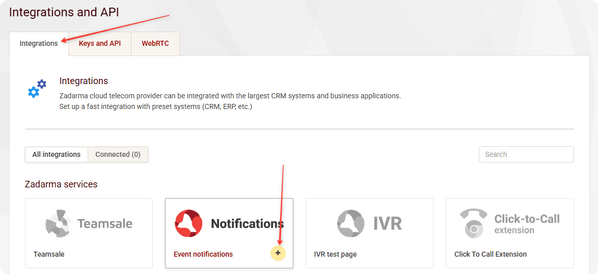 Open Zadarma integrations
