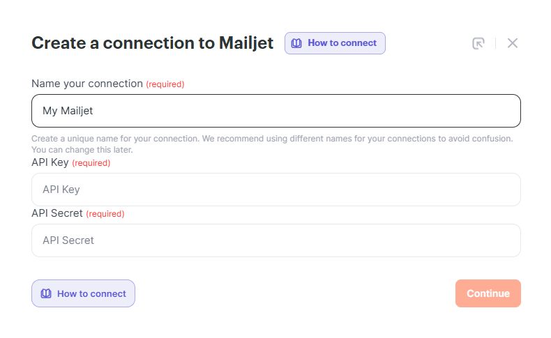 Configuración de la conexión con Mailjet en Albato