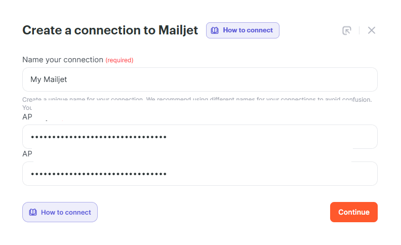 Introduce las claves de Mailjet en Albato