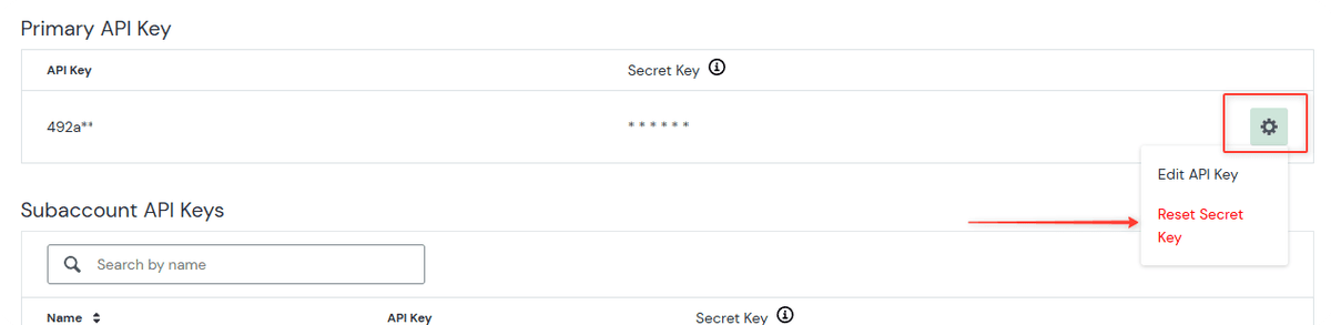 Restablece la clave secreta de Mailjet