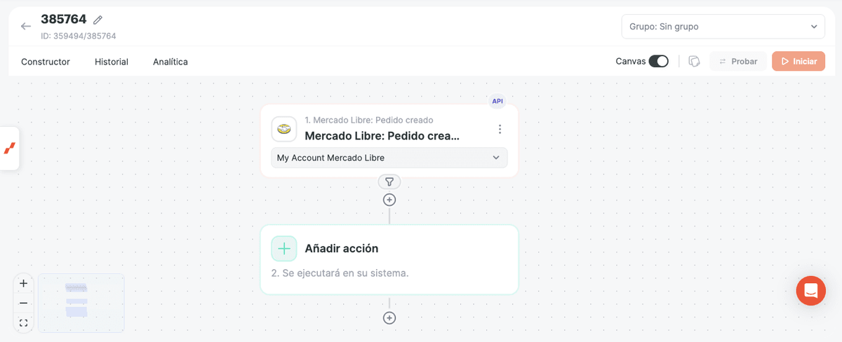 Disparador de pedido aprobado de Mercado Libre agregado a una automatización de Albato