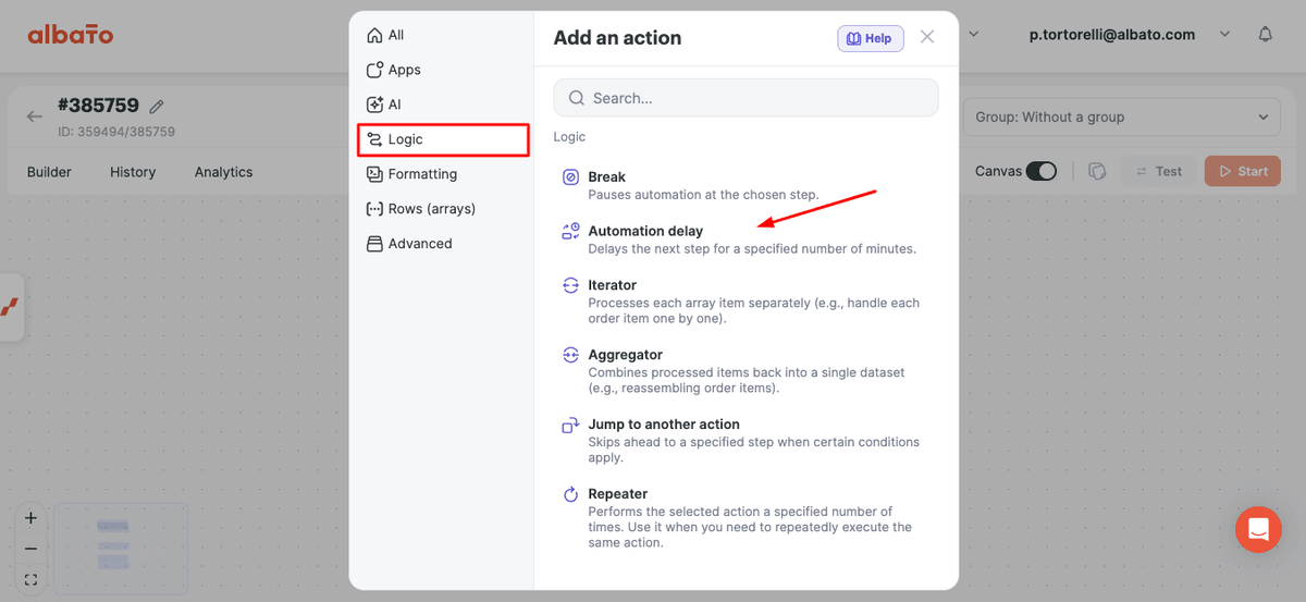 Adding the Automation delay tool to the automation