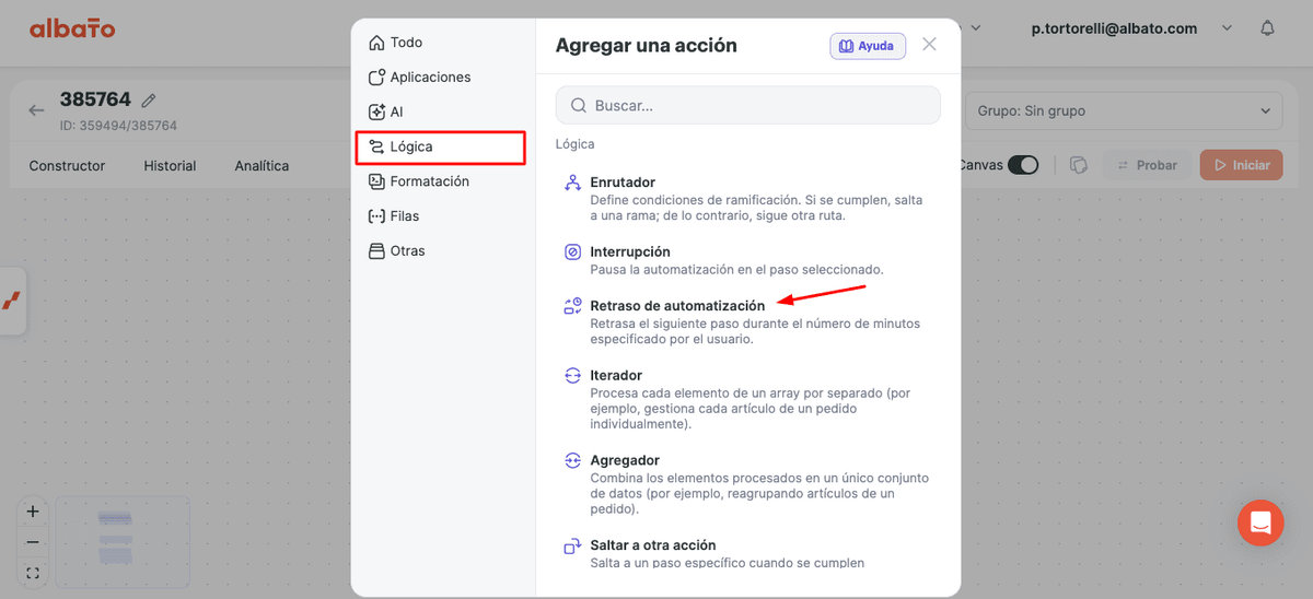 Agregando la herramienta Retraso de automatización a la automatización