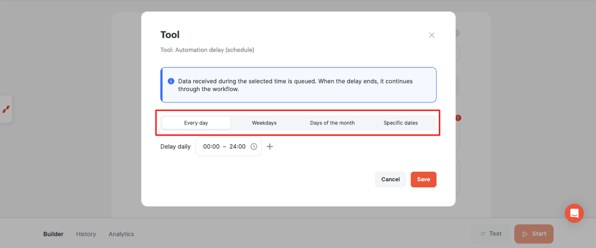 Four schedule tabs in Automation delay