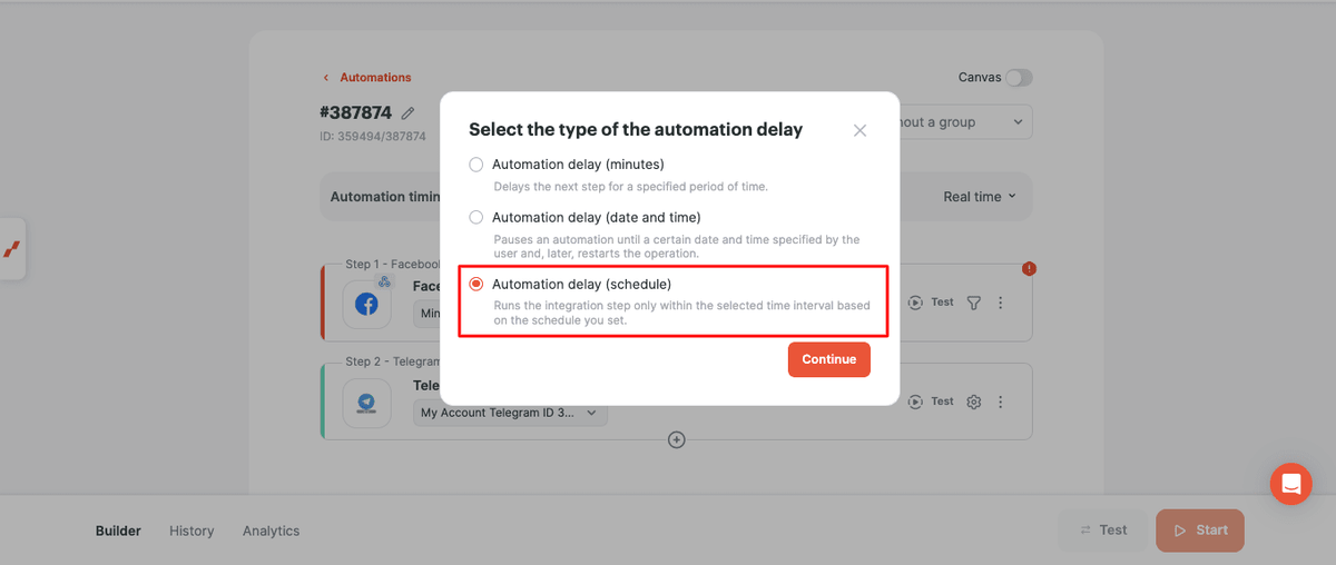 Choose a scheduled delay for the new step