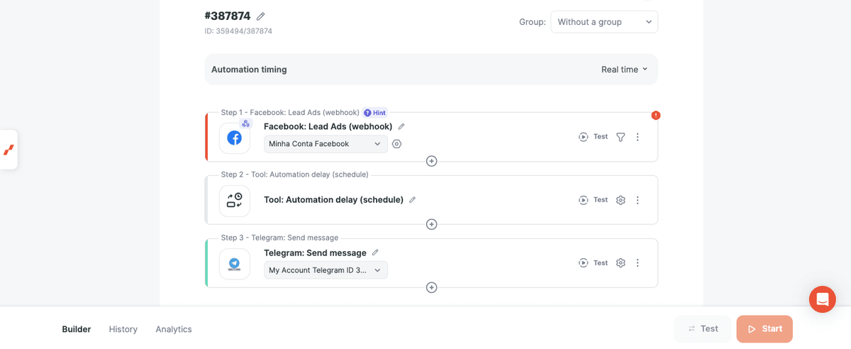 Automation with a scheduled delay between Facebook and Telegram