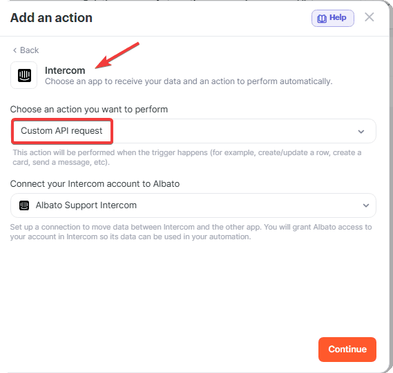 Albato Slack action sending the original Intercom message to a public channel for team visibility
