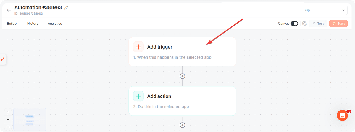 Albato automation trigger set to Intercom New conversation, the first step of the AI chat routing flow