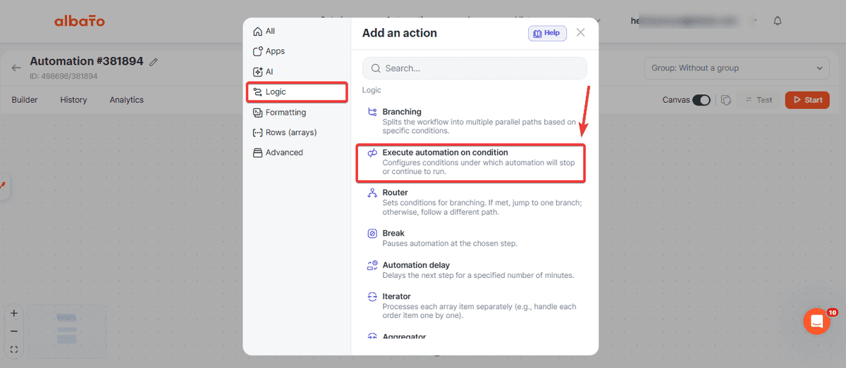 Albato Google Sheets field mapping: Intercom Contact Name, Email, Conversation URL, Rating Message, and Rating Received into spreadsheet columns