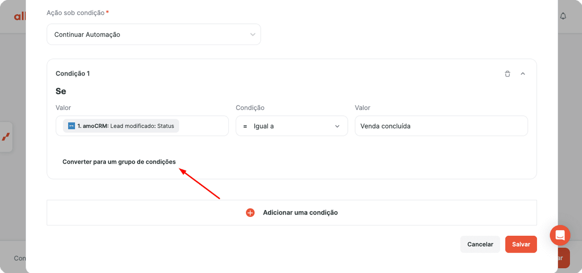 Agrupar condições de execução da automação