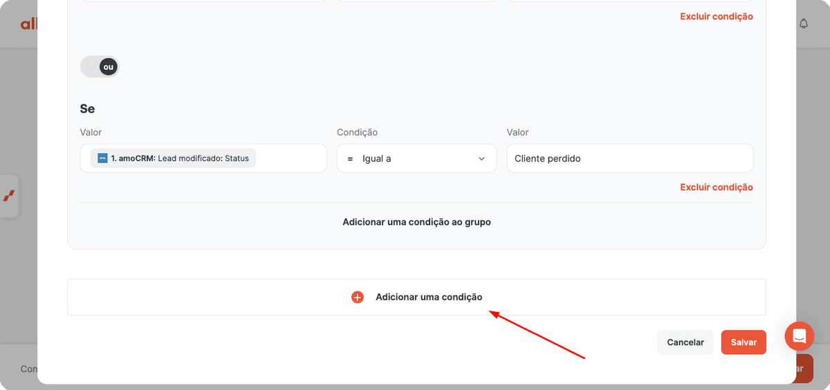 Adicionar uma nova condição para o orçamento