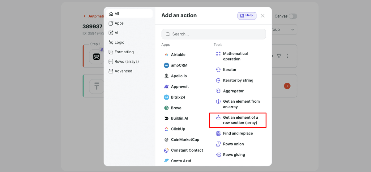 Add the row section tool