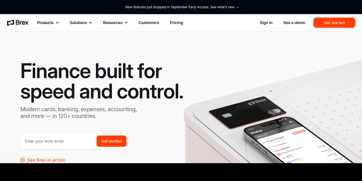 Brex expense automation platform first screen showing the AI assistant that files expenses and fetches receipts for finance teams