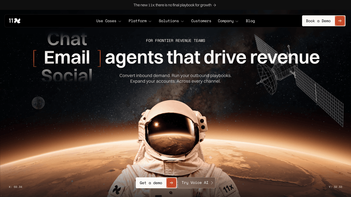 11x homepage, AI SDR agents for autonomous multichannel outbound