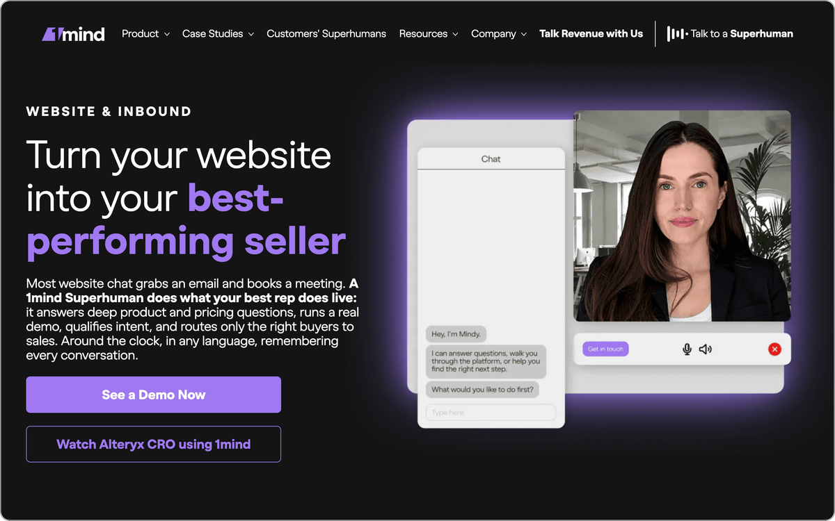 1mind website and inbound AI agent page, first screen