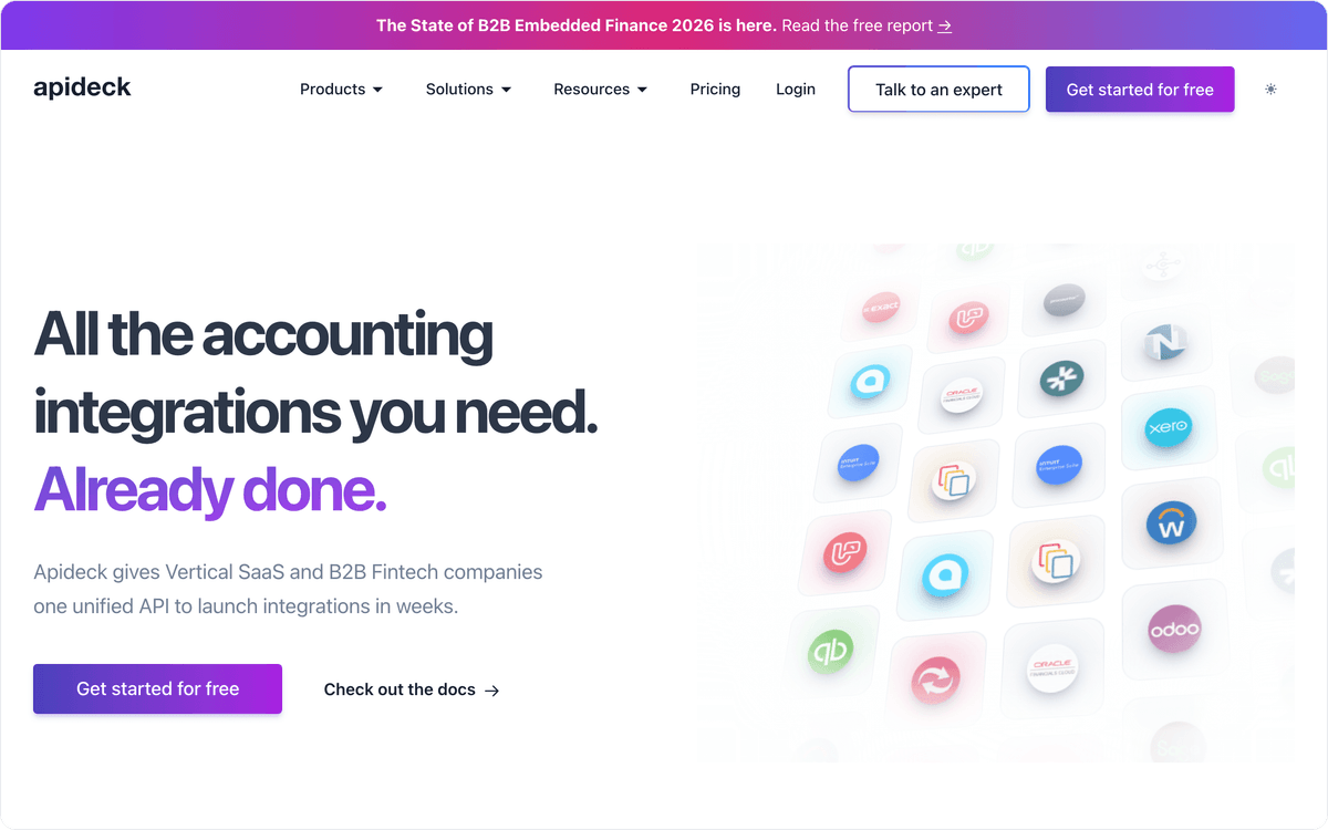 Apideck homepage, first screen, captured September 2026