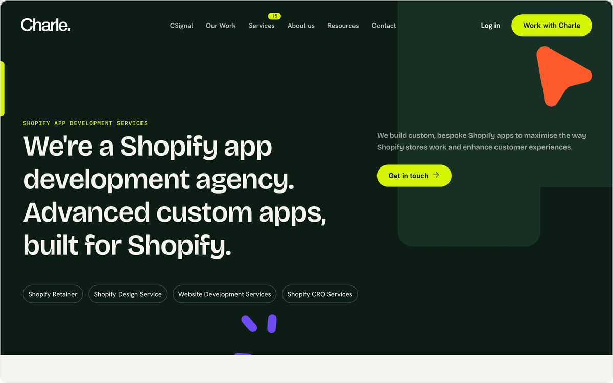 Charle Shopify app development page, first screen