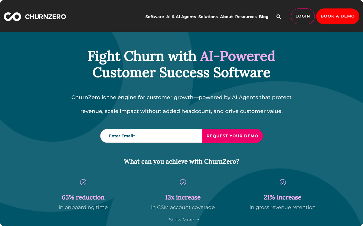 ChurnZero customer success and engagement platform homepage
