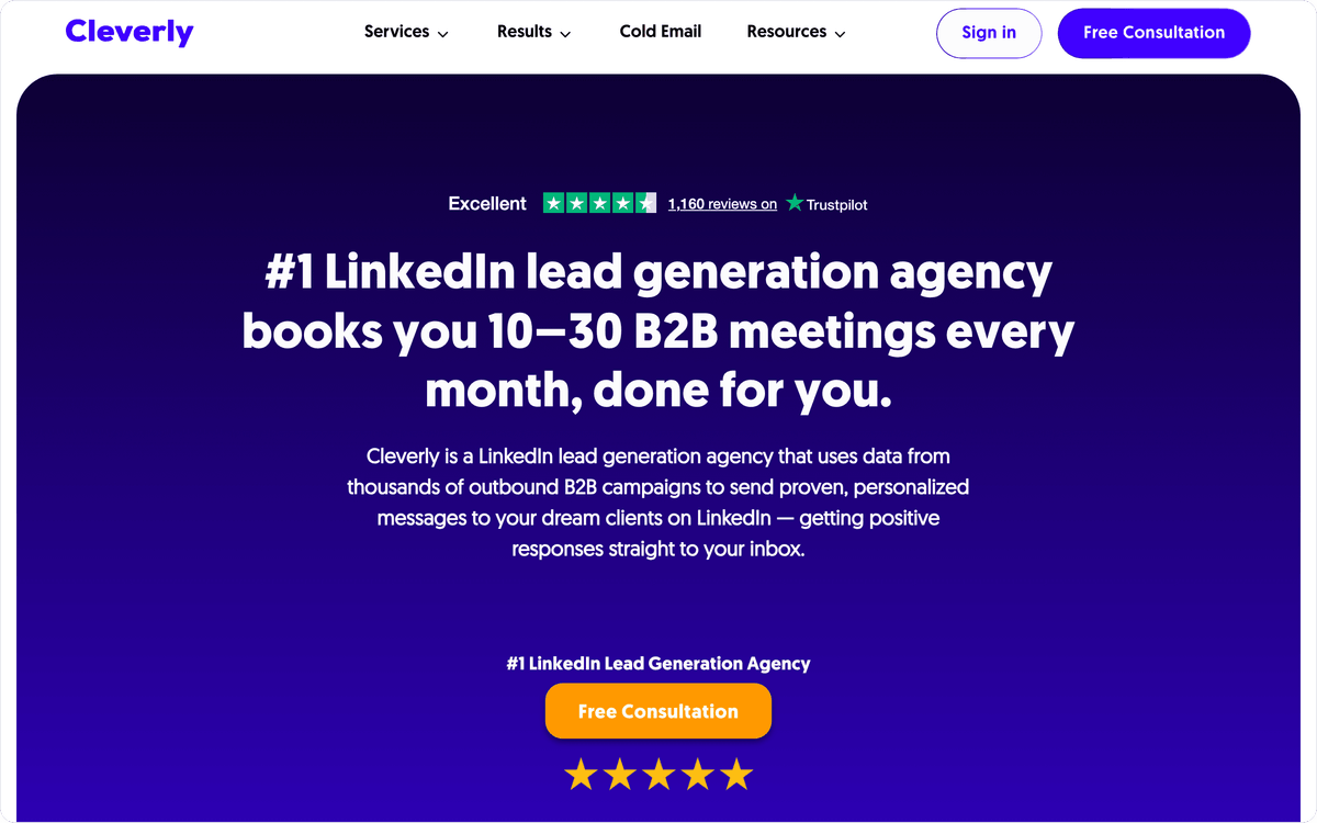 Cleverly LinkedIn lead generation page, first screen