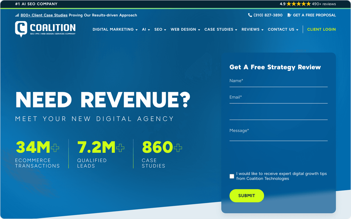 Coalition Technologies homepage, first screen