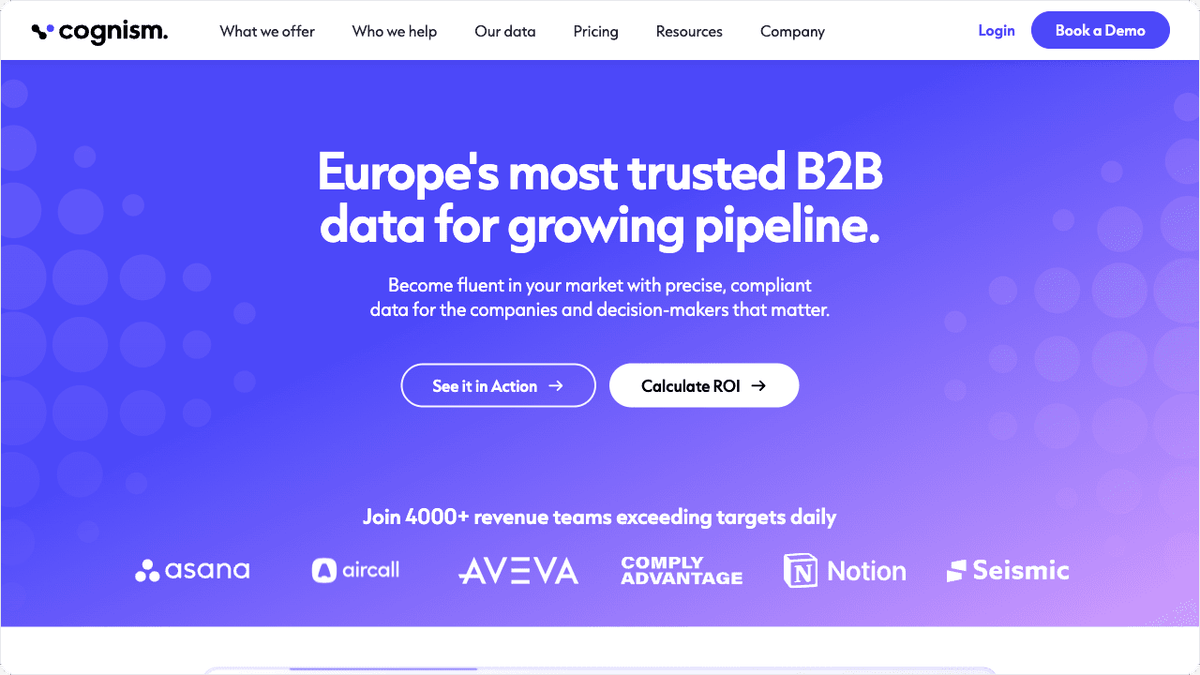 Cognism hero section showing GDPR-aligned B2B data enrichment for European and UK markets