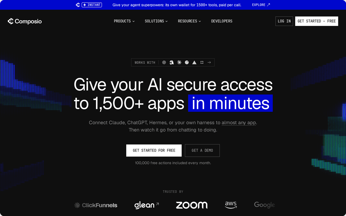 Composio AI agent integration platform homepage