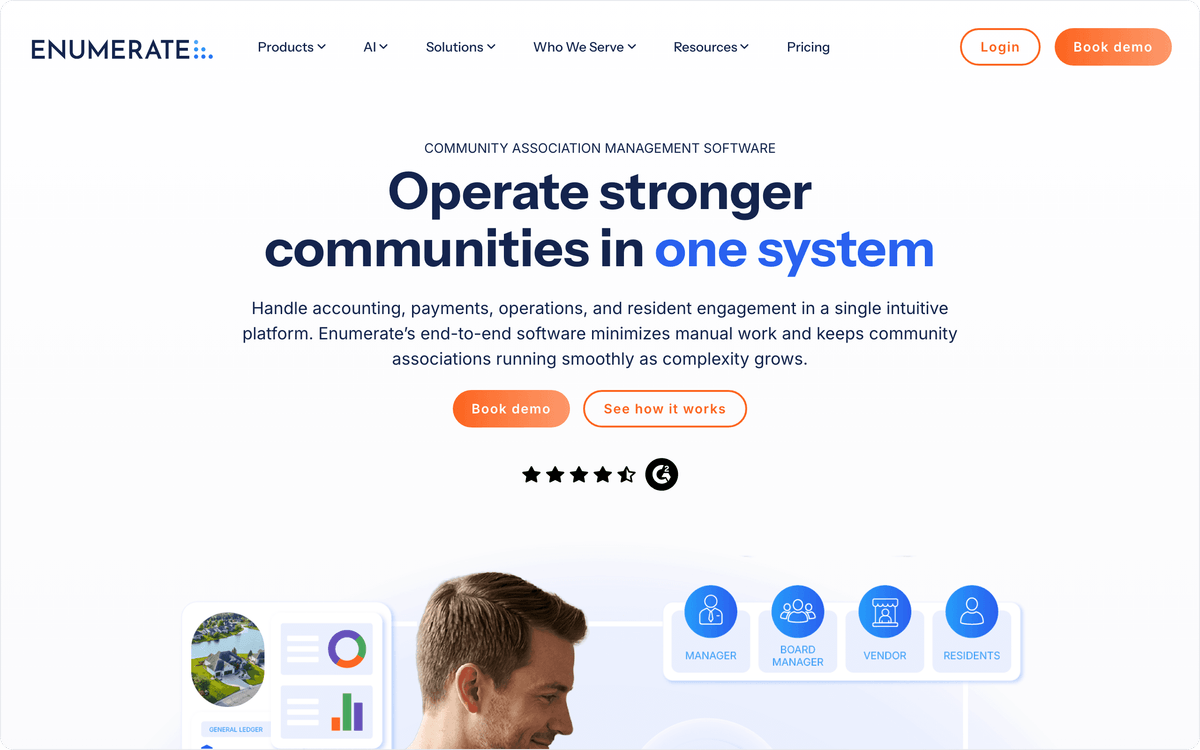 Enumerate community association management software homepage hero