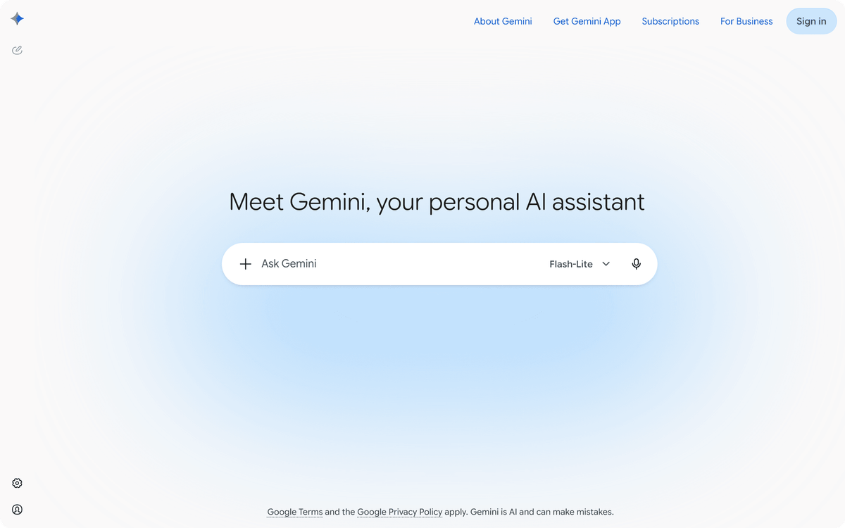 Google Gemini AI image generator homepage