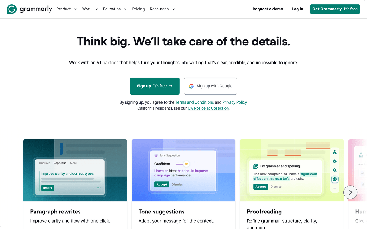 Grammarly AI editing tool for grammar clarity and tone