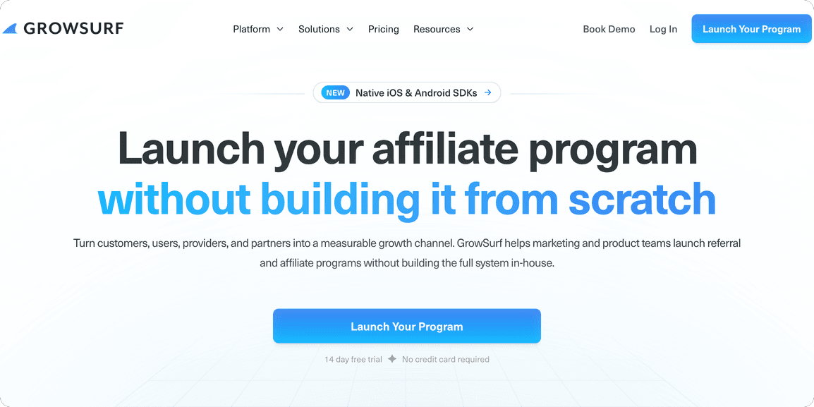 GrowSurf software de indicação SaaS com preço por participante para newsletters e produtos de software