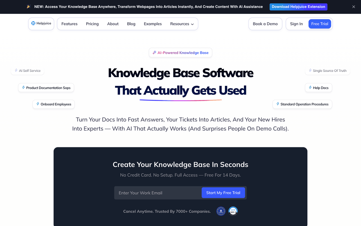 Helpjuice knowledge base software first screen showing the branded help center and search analytics