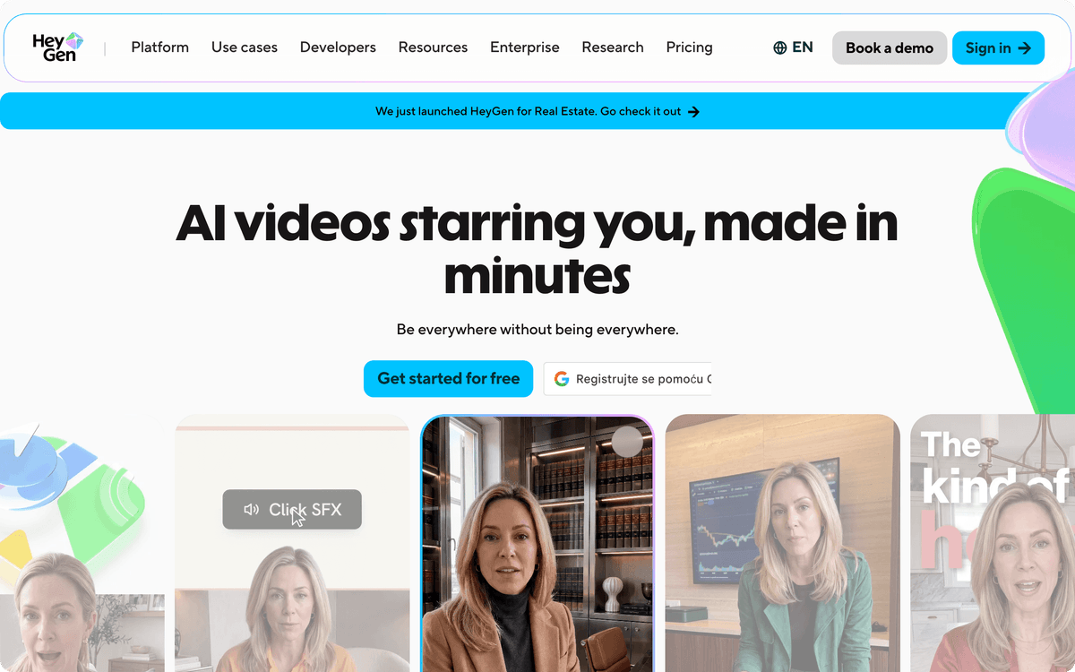 HeyGen multilingual AI video homepage