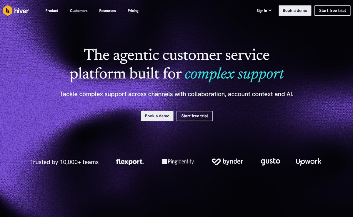 Hiver helpdesk homepage showing Gmail-based customer support tools