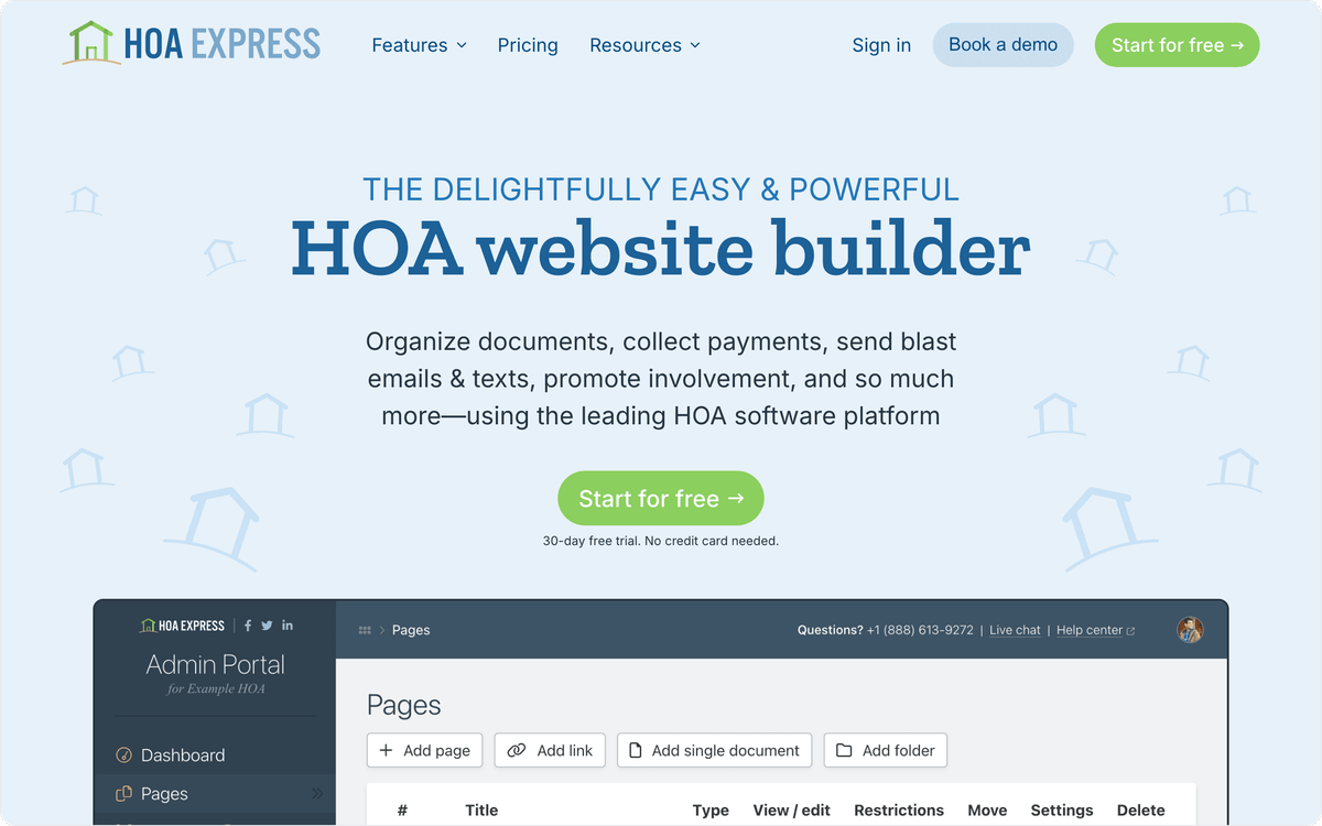 HOA Express HOA website builder homepage hero