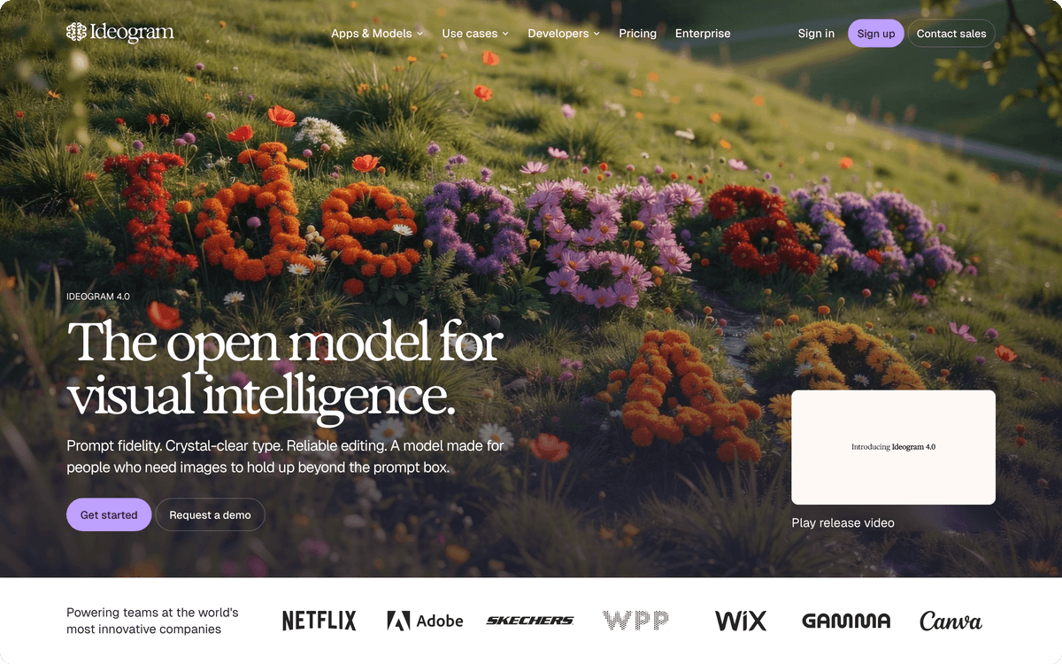 Ideogram AI image generator homepage showing text-in-image capability