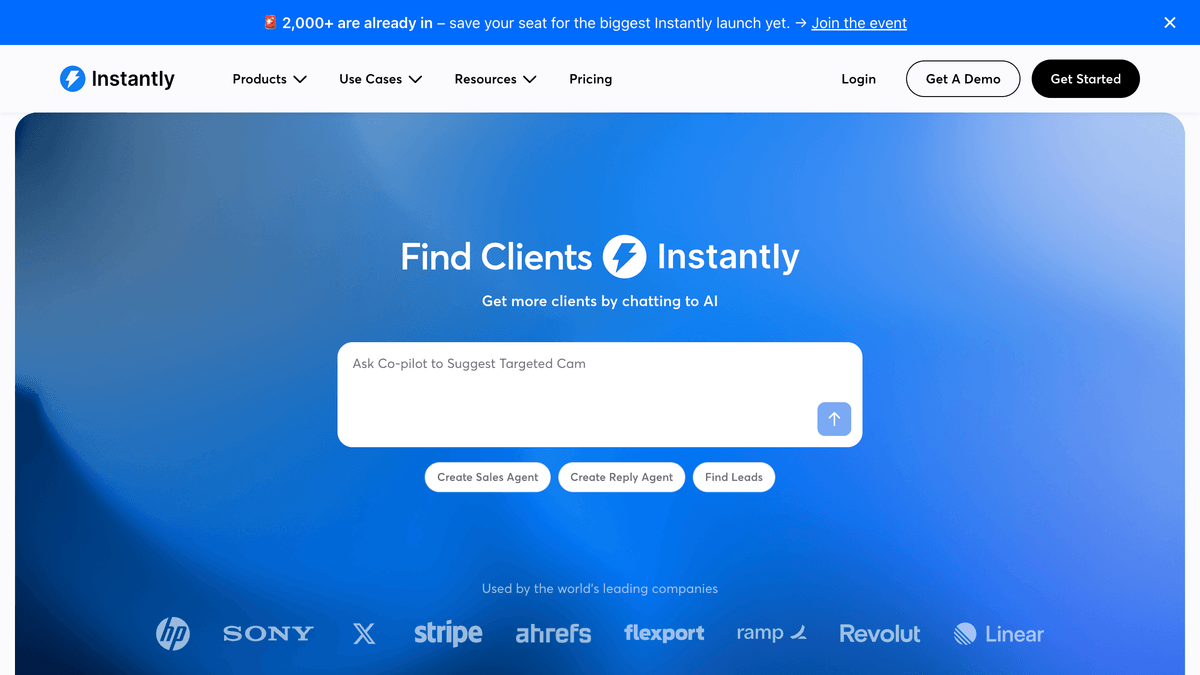 Instantly hero screen showing cold email campaign management and inbox warmup for target-account outreach