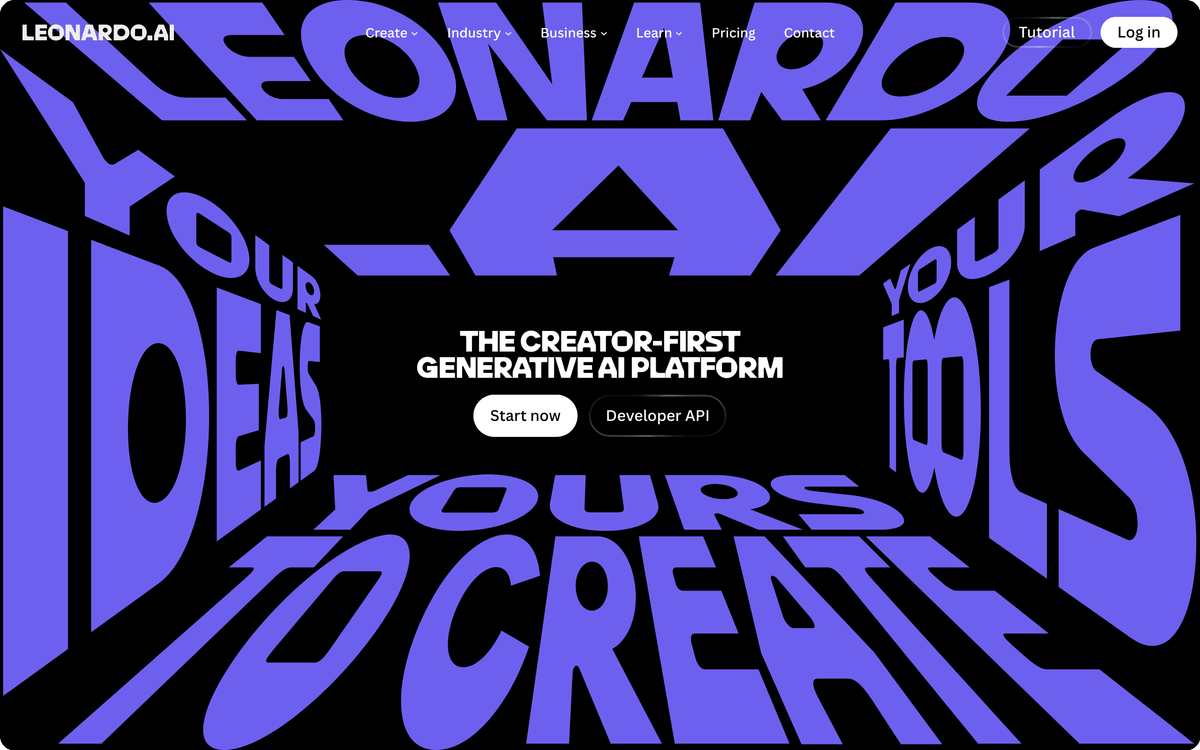 Leonardo.ai AI image generator homepage